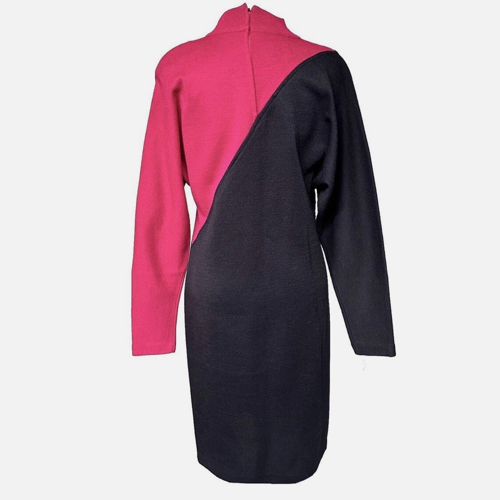 Vintage Wool Blend Long Shift Dress Outlander Mock Neck Colorblock Knit size M - Picture 2 of 7